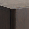 close up image of edge of dark oak cabinet highlighting smooth dark oak grain