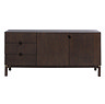 image cut out on white background of dark oak sideboard with two doors and three drawers