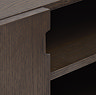 close up on dark oak woodgrain of tv low-board and smooth latches where door opens