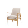 cut out image of solid oak accent chair with plush linen cushions
