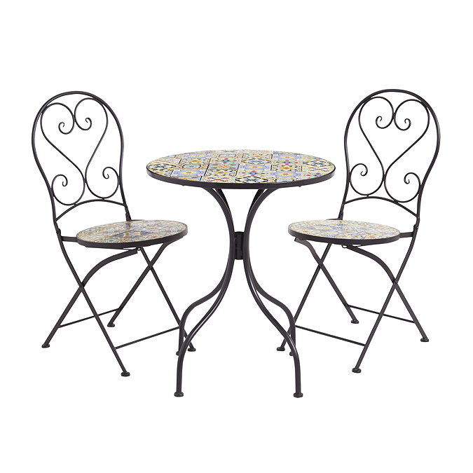 image cut out on white background of cast iron and mosaic bistro set