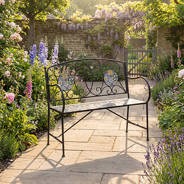 image cut out on background of vibrant mosaic bench