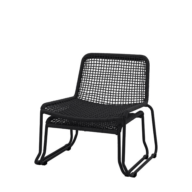 cut out image of black rope garden chair with matching footstool tucked underneath it