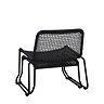 back image cut out of black rope chair with matching footstool tucked underneath it