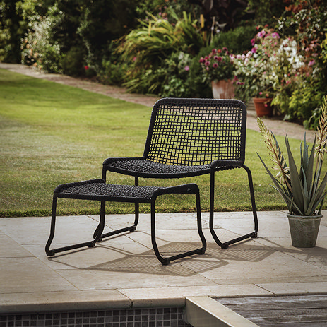image of black rope garden chair with matching square footstool