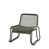 cut out of green woven rope garden chair with footstool tucked underneath