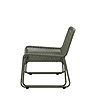 side on image of green woven rope garden chair with matching footstool underneath