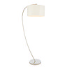 image cut out on white background of curved nickel floor lamp with natural linen shade