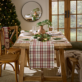 Check Table Runner on Wooden Table