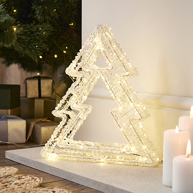 Light Up Christmas Trees on Mantle