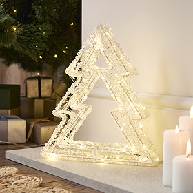 Light Up Christmas Trees on Mantle
