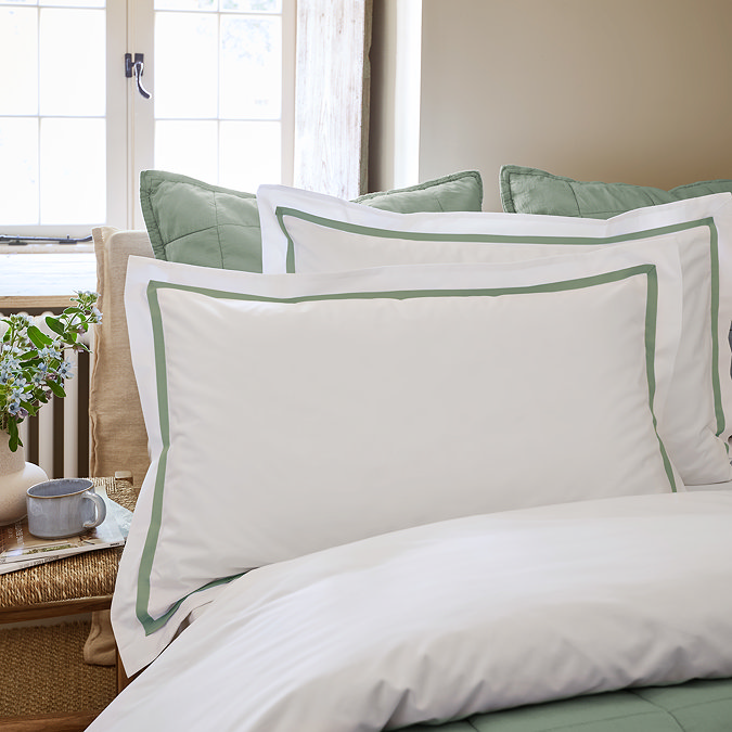 Beaumont duvet cover set with sage green trim