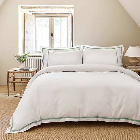 Beaumont duvet cover set with sage green trim
