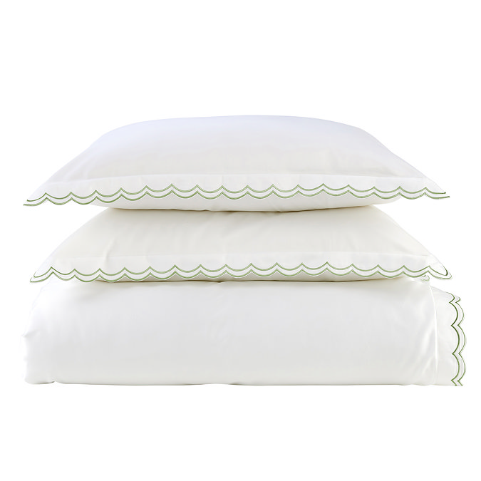 Christy scallop edge duvet cover set in matcha