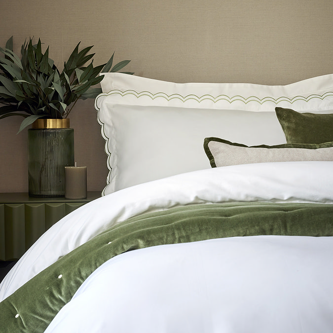 Christy scallop edge duvet cover set in matcha