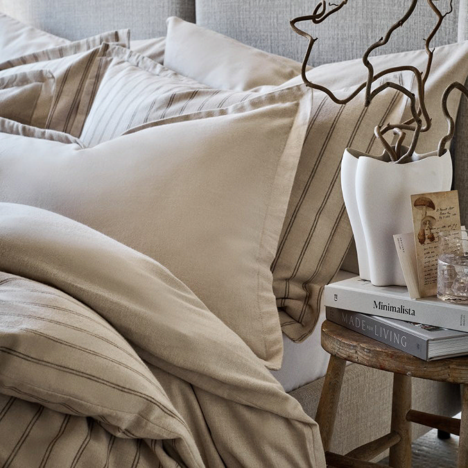 Christy flannel stripe oat duvet cover set image