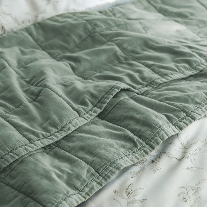 Christy laundered cotton bedspread sage