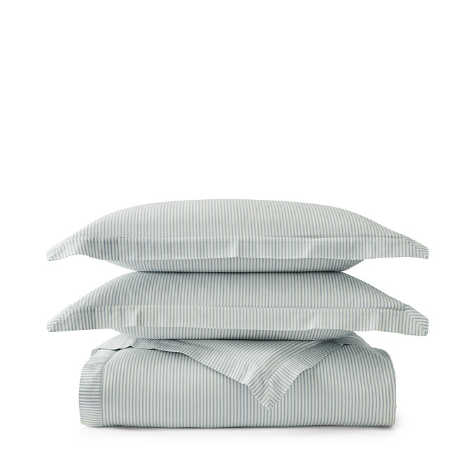Christy blue ticking stripe bedding image