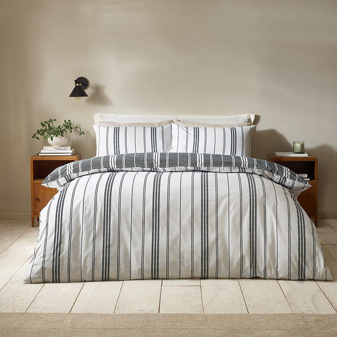 Harbour stripe Duvet Cover Set in black on bed image 1