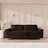 lifestyle image of grand sofa with sculpted arms and light oak feet, in cocoa velvet fabric
