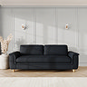 lifestyle image of grand sofa with sculpted arms and light oak feet, in midnight chenille-velvet fabric
