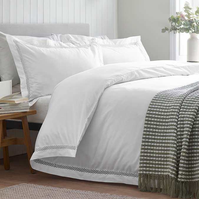 Lattice lace duvet cover set on bed image 1