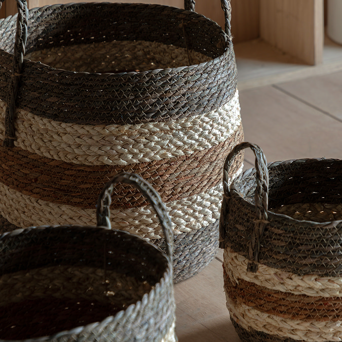 Cleo set of 3 striped baskets in brown