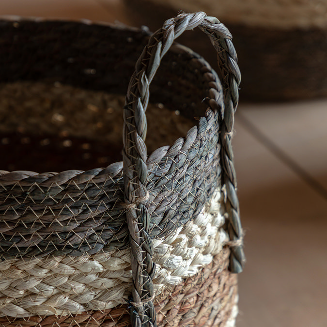 Cleo set of 3 striped baskets in brown