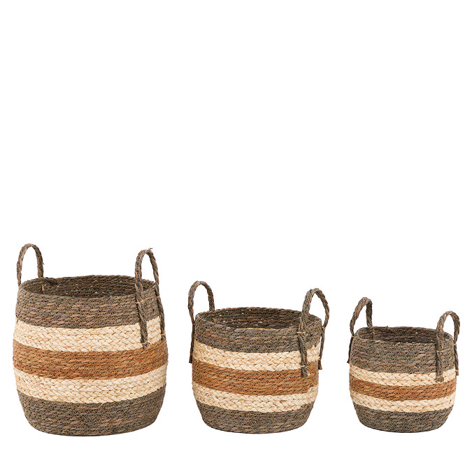 Cleo set of 3 striped baskets in brown