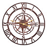 image cut out on white background of large round clock with central compass design