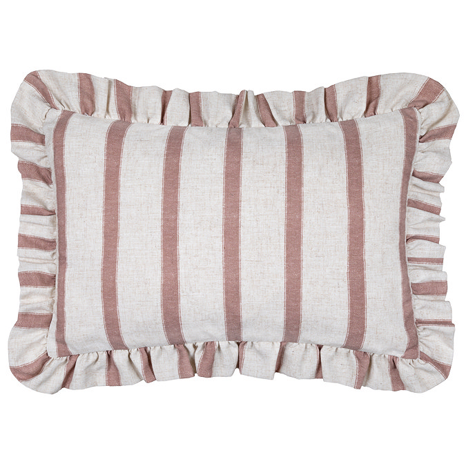 rectangular cushion with clay pink stripes, cut out on white background.