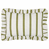 olive green striped cushion cut out on white background.