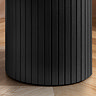 close up image on cylindrical fluted base of black side table