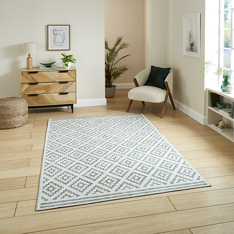 Coral green rug on floor image 1