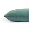 close up image on side of blue-green rectangular cushion with bobbled edge