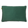 image cut out on white background of green rectangular cushion edged with pompoms