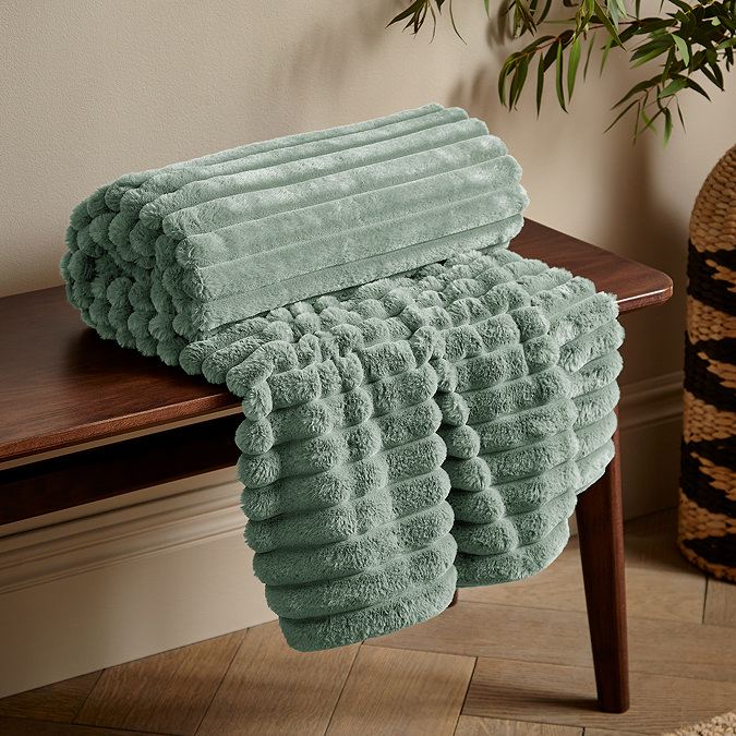 cosy ribbed green throw image 
