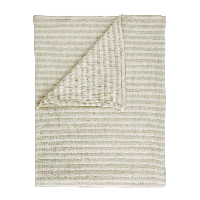 COTTON MUSLIN STRIPE GREEN THROW