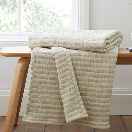 COTTON MUSLIN STRIPE GREEN THROW