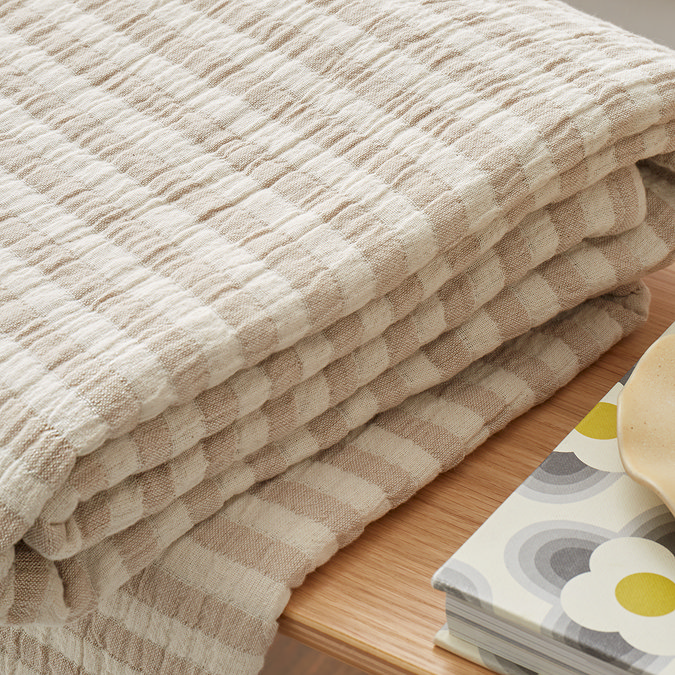 COTTON MUSLIN STRIPE GREEN THROW