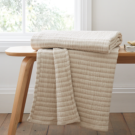 COTTON MUSLIN STRIPE GREEN THROW