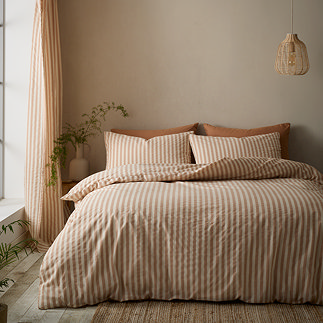 Cotton rich woven stripe clay on bed image 1