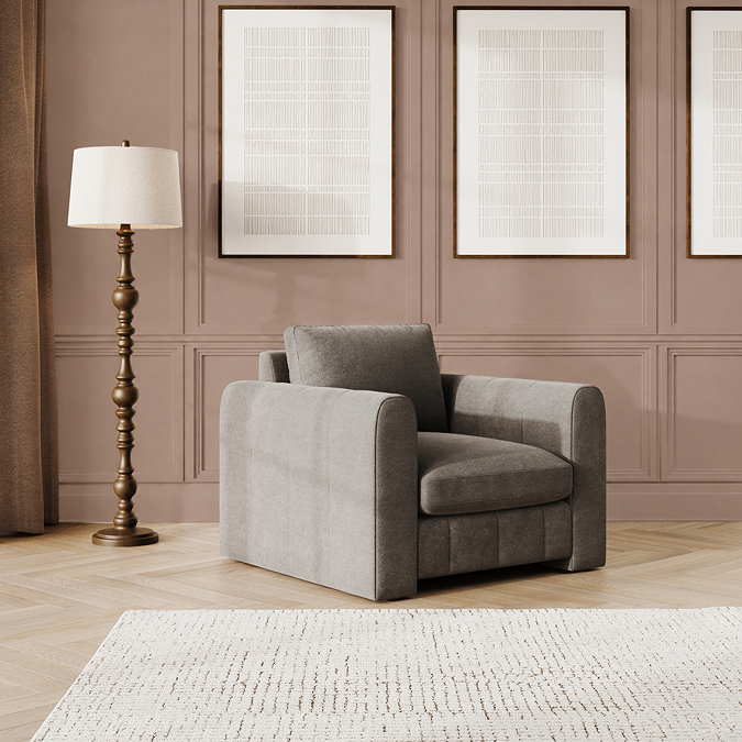 lifestyle image of platinum grey contemporary armchair