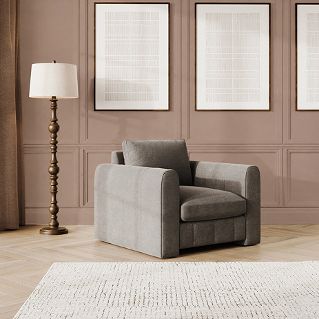 lifestyle image of platinum grey contemporary armchair