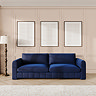 lifestyle image of indigo blue velvet contemporary grand sofa