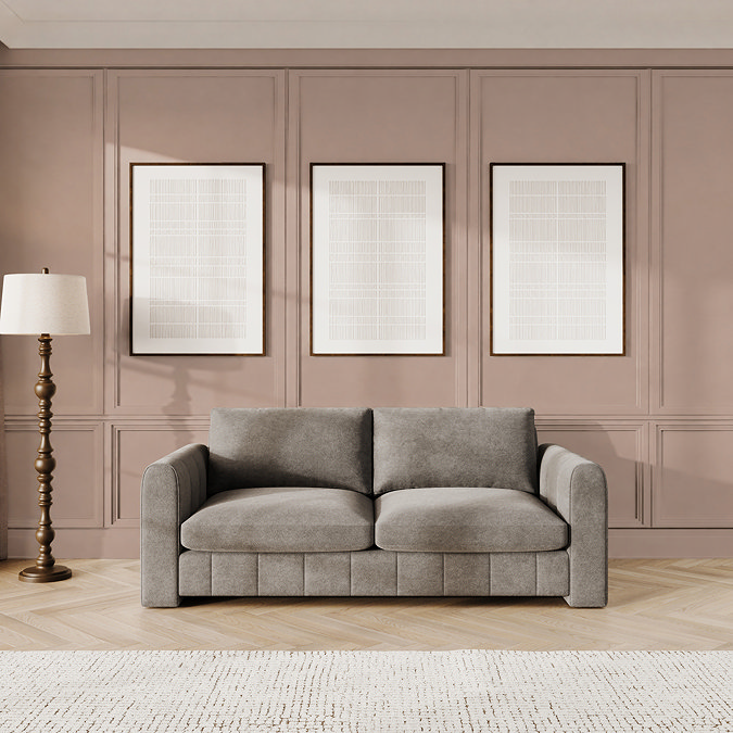 lifestyle image of platinum coloured contemporary large sofa
