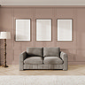 lifestyle image of platinum grey velvet contemporary medium sofa