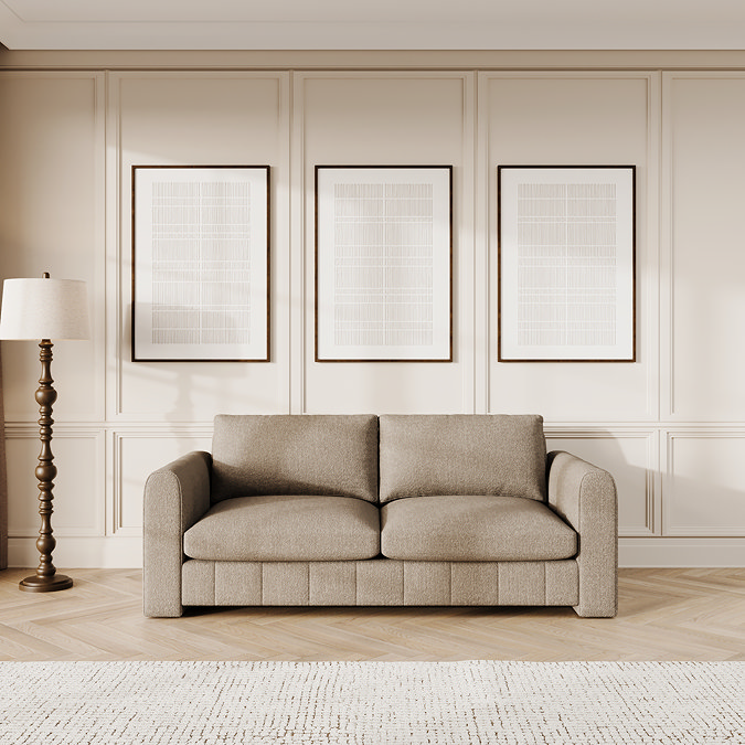lifestyle image of latte coloured contemporary large sofa