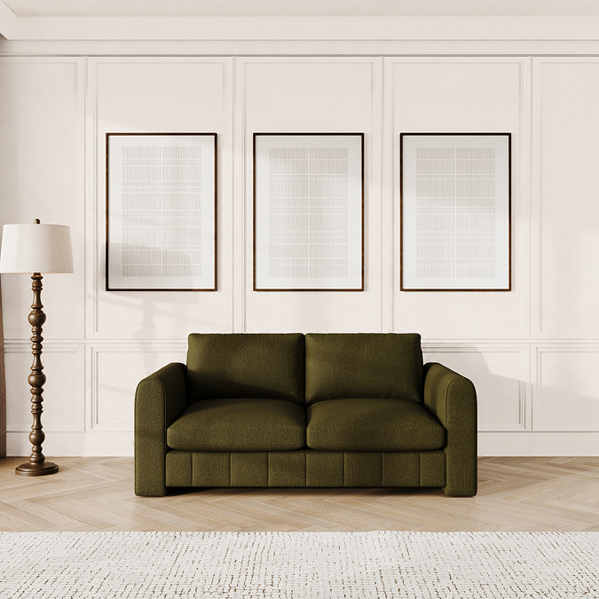 lifestyle image of forest green contemporary medium sofa