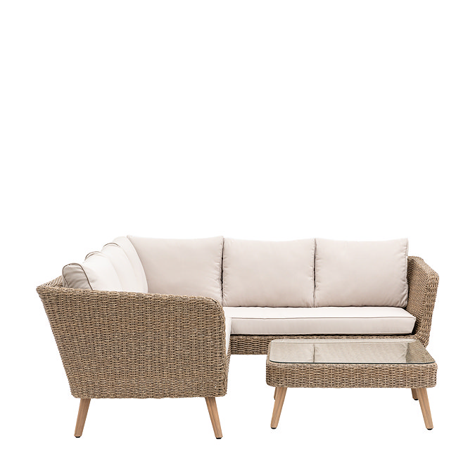 image cut out on white background of wicker outdoor corner lounge set